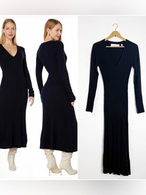 Equipment Femme Halley Ribbed Sweater Dress Black Cashmere Blend Medium